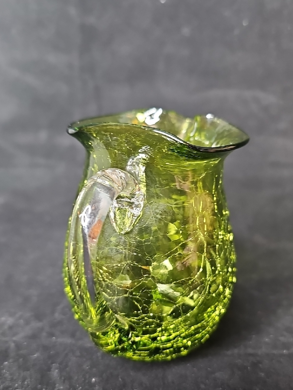 Pilgrim Handblown Crackle Glass Pitcher in Green with Clear Handle - Picture 2 of 5